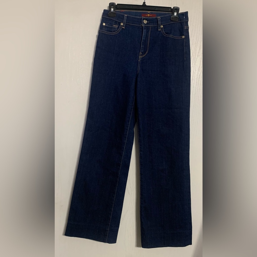 7 For All Mankind Dark Blue Wide-Leg Denim Jeans